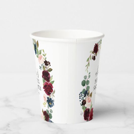 Rustiek Bourgogne Blue Flowers Vrijgezellenfeest Papieren Bekers (Rechts)