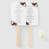 Rustiek Bourgogne Ivoor Bloemen Trouwprogramma Handwaaier (Voorkant en achterkant)