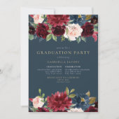 Rustiek Bourgogne & Navy Bloemen groen Afstuderen Kaart (Voorkant)