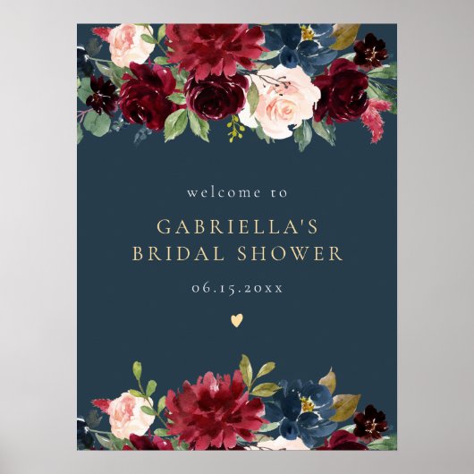 Rustiek Bourgogne Navy Floral Vrijgezellenfeest We Poster (Voorkant)