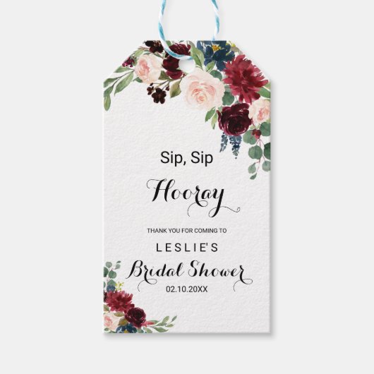 Rustiek Bourgogne Sip Hooray Vrijgezellenfeest Cadeaulabel (Voorkant)