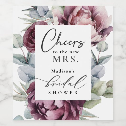 Rustiek Bourgondië en Plum Floral Vrijgezellenfees Wijn Etiket (Enkel label)