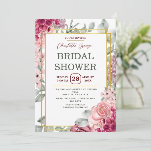 Rustiek Bourgondië Marsala Roze Bloemen Vrijgezell Kaart (Staand voorkant)