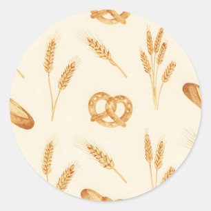 Rustiek brood- en tarwe naadloos patroon ronde sticker