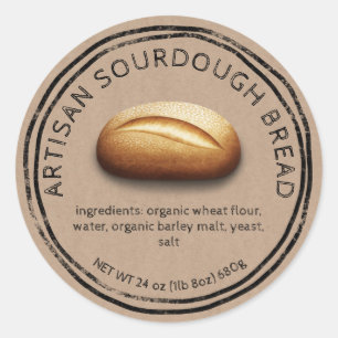 Rustiek brood op bruin papier ingrediënten ronde sticker