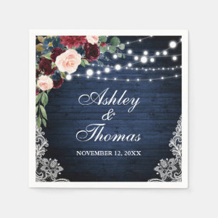 Rustiek Bruiloft Blauw Bourgogne Bloemen Kant Servet