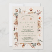 Rustiek Bruin Beige Monogram Bloemen Huwelijk Kaart (Voorkant)