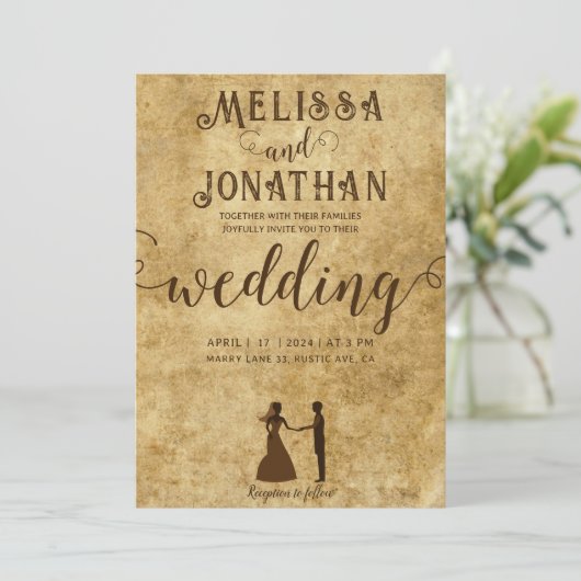 rustiek bruin bruiloft bruid bruidegom kaart (Staand voorkant)