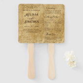  rustiek bruin bruiloft bruid bruidegom programma handwaaier (Voorkant en achterkant)