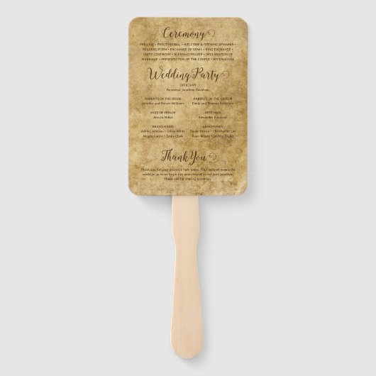  rustiek bruin bruiloft bruid bruidegom programma handwaaier (Achterkant)