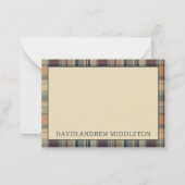 Rustiek Bruin en Crème Plaid Gepersonaliseerd Notitiekaartje (Voorkant)