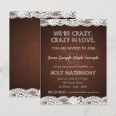 Rustiek Bruin en Witte kant bruiloft Kaart (Voorkant / Achterkant)