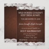 Rustiek Bruin en Witte kant Country Wedding Kaart (Voorkant / Achterkant)
