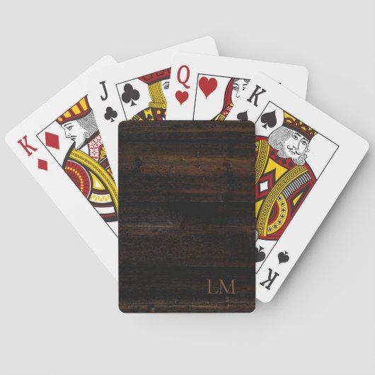 Rustiek bruin en zwart hout monogram pokerkaarten (Achterkant)