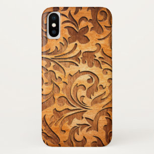 Rustiek Bruin Faux Hout Bloemen Swirls Gesneden iPhone X Hoesje