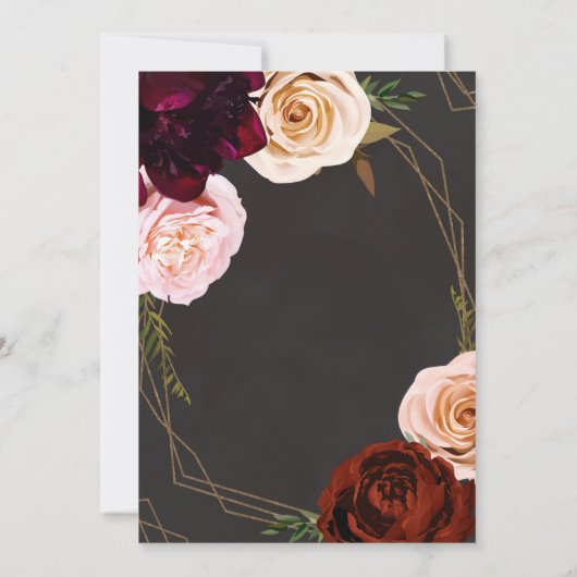 Rustiek Bruin & Goud Modern Donker Bloemen Bruilof Kaart (Achterkant)