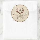 Rustiek Bruin Hertengewei & Familienaam Ronde Sticker (Tas)