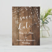 Rustiek Bruin Hout, Lichte Koorden sparen de Datum Save The Date (Staand voorkant)