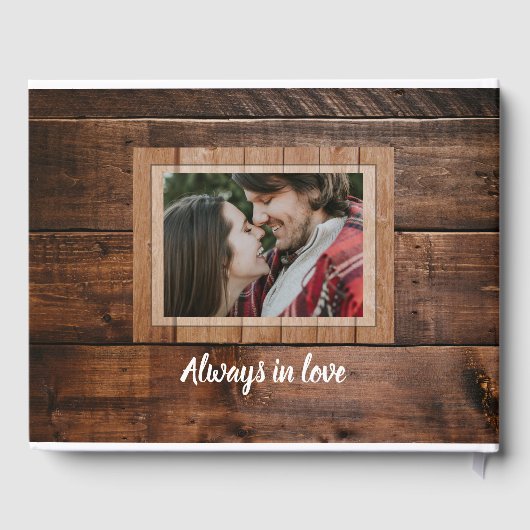 Rustiek Bruin Hout Paar Foto Huwelijk Gastenboek (Achterkant)