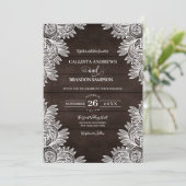 Rustiek Bruin Hout Wit Kant Land Bruiloft Kaart (Staand voorkant)