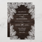 Rustiek Bruin Hout Wit Kant Land Bruiloft Kaart (Voorkant / Achterkant)