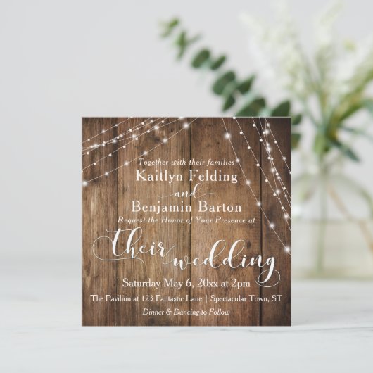 Rustiek Bruin Hout, Witte Lichte Koorden Bruiloft  Kaart (Staand voorkant)