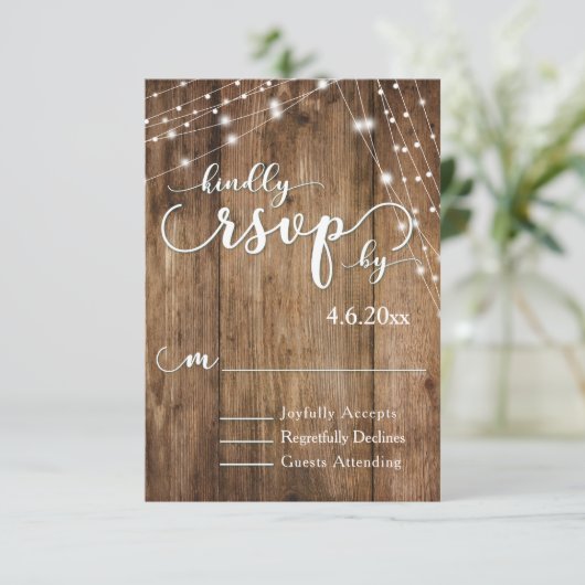 Rustiek Bruin Hout, Witte Lichte Koorden RSVP (Staand voorkant)