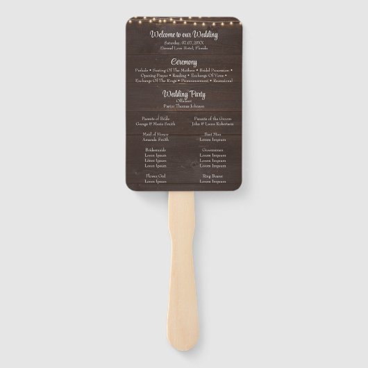 Rustiek Bruin Houten Koord Licht Huwelijksprogramm Handwaaier (Achterkant)