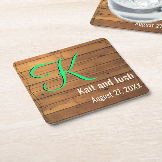 Rustiek Bruin Houten Schuur Boerderij Monogram Vierkante Kartonnen Onderzetter (Schuin)