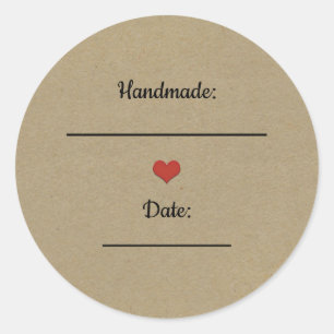 Rustiek Bruin Kraft Rode Hart Handgemaakte Inblikk Ronde Sticker