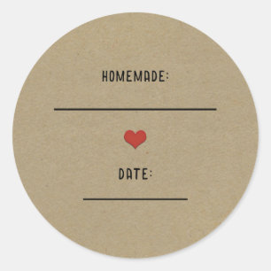 Rustiek Bruin Kraft Rood Hart Zelfgemaakte Ingebli Ronde Sticker