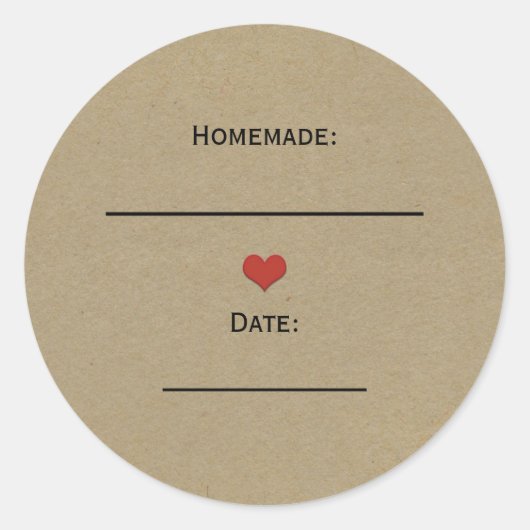 Rustiek Bruin Kraft Rood Hart Zelfgemaakte Ingebli Ronde Sticker (Voorkant)