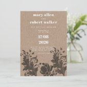 Rustiek bruin kraftpapier papier zwart bloemenkant kaart (Staand voorkant)