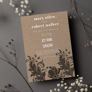 Rustiek bruin kraftpapier papier zwart bloemenkant kaart