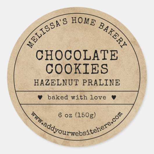 Rustiek  Bruin Papier Cookies Bakkerij Label (Voorkant)