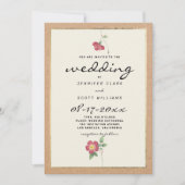 Rustiek bruin papier ivoor goud rood bloemenbruilo kaart (Voorkant)