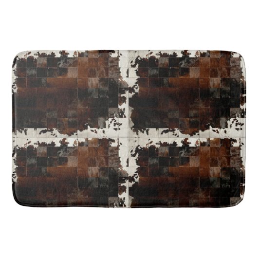 Rustiek Bruin Patchwork Koeienhuid Badmat (Voorkant)