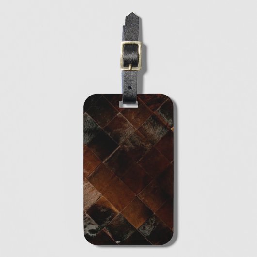Rustiek Bruin Patchwork Koeienhuid Bagagelabel (Voorkant (verticaal))