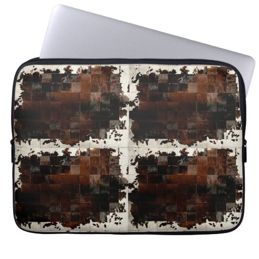 Rustiek Bruin Patchwork Koeienhuid Laptop Sleeve (Voorkant)