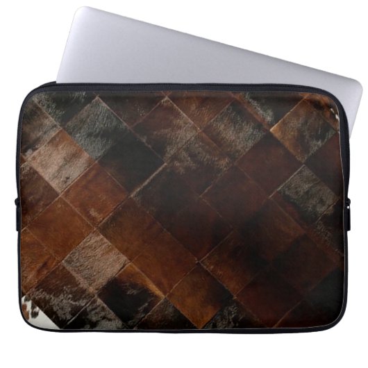 Rustiek Bruin Patchwork Koeienhuid Laptop Sleeve (Voorkant)