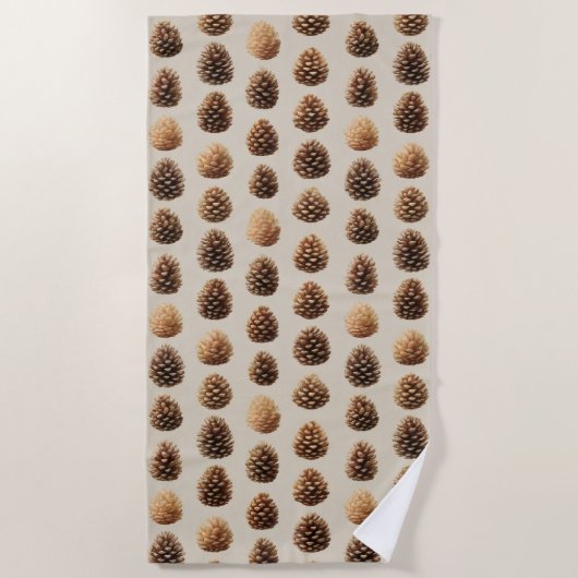 Rustiek Bruin Pine Kegelpatroon Winter Patroon Strandlaken (Voorkant)
