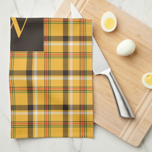 Rustiek Bruin Plaid Patroon Monogram Theedoek (Quarter Fold)