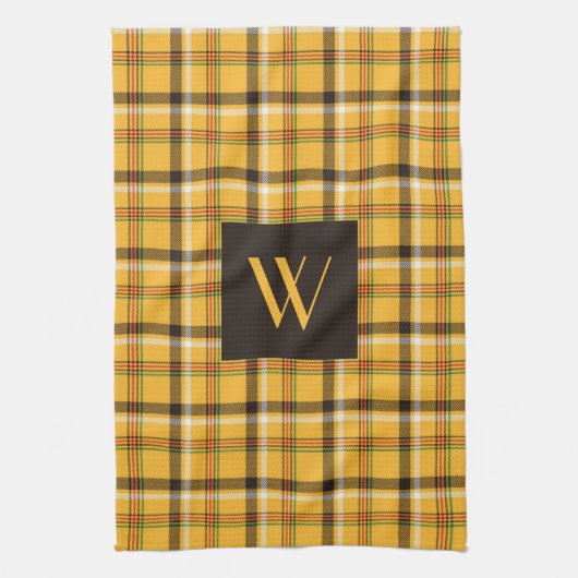 Rustiek Bruin Plaid Patroon Monogram Theedoek (Verticaal)