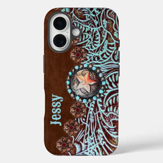 Rustiek Bruin Turquoise Cowboy Western Land Case-Mate iPhone Case (Achterkant)