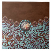 Rustiek Bruin Turquoise Cowboy Western Land Tegeltje (Voorkant)