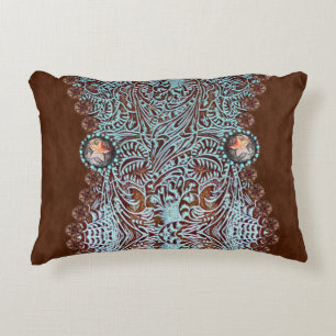 Rustiek bruin turquoise western landpatroon accent kussen