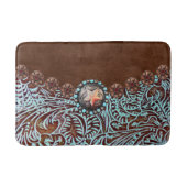 Rustiek bruin turquoise western landpatroon badmat (Voorkant)