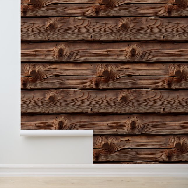 Rustiek bruin verweerd faux hout patroon behang (Applicatie)