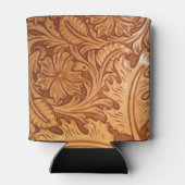 Rustiek bruin western land bewerkt leder blikjeskoeler (Achterkant)