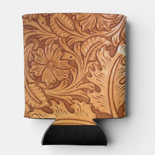 Rustiek bruin western land bewerkt leder blikjeskoeler (Achterkant)